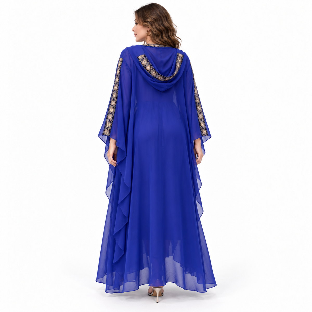 Royal Blue Embroidered Hooded Elegant Kaftan