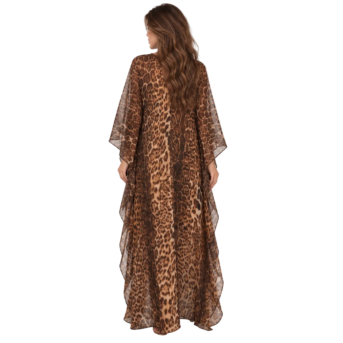 Brown Leopard Flowing Elegant Kaftan Dress