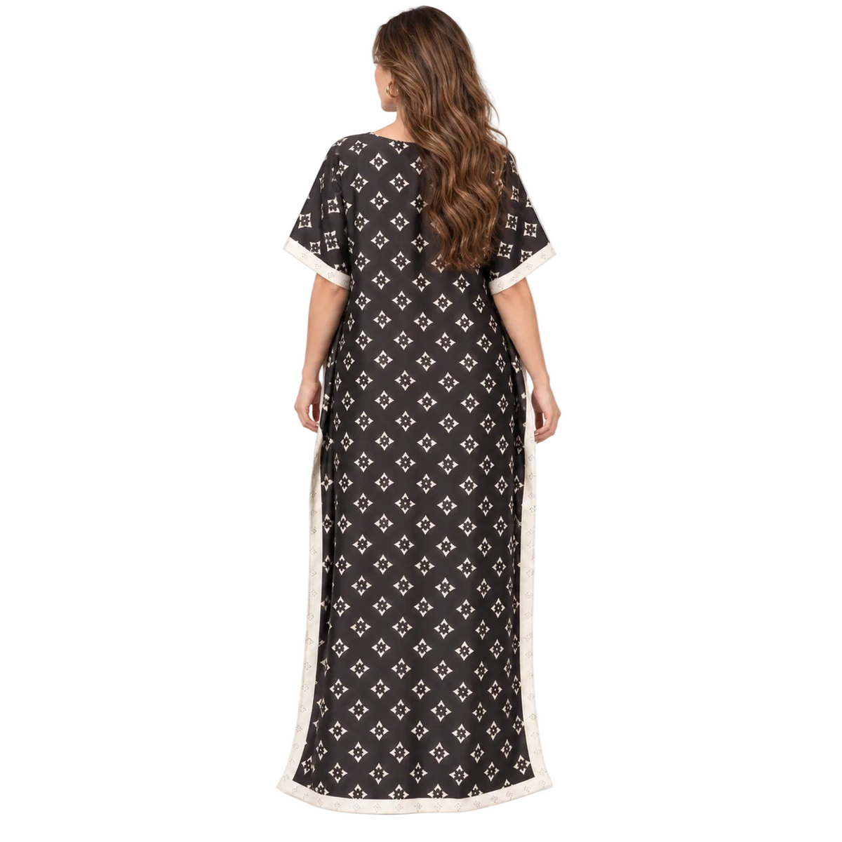 Black Monogram Stole Elegant Kaftan Dress