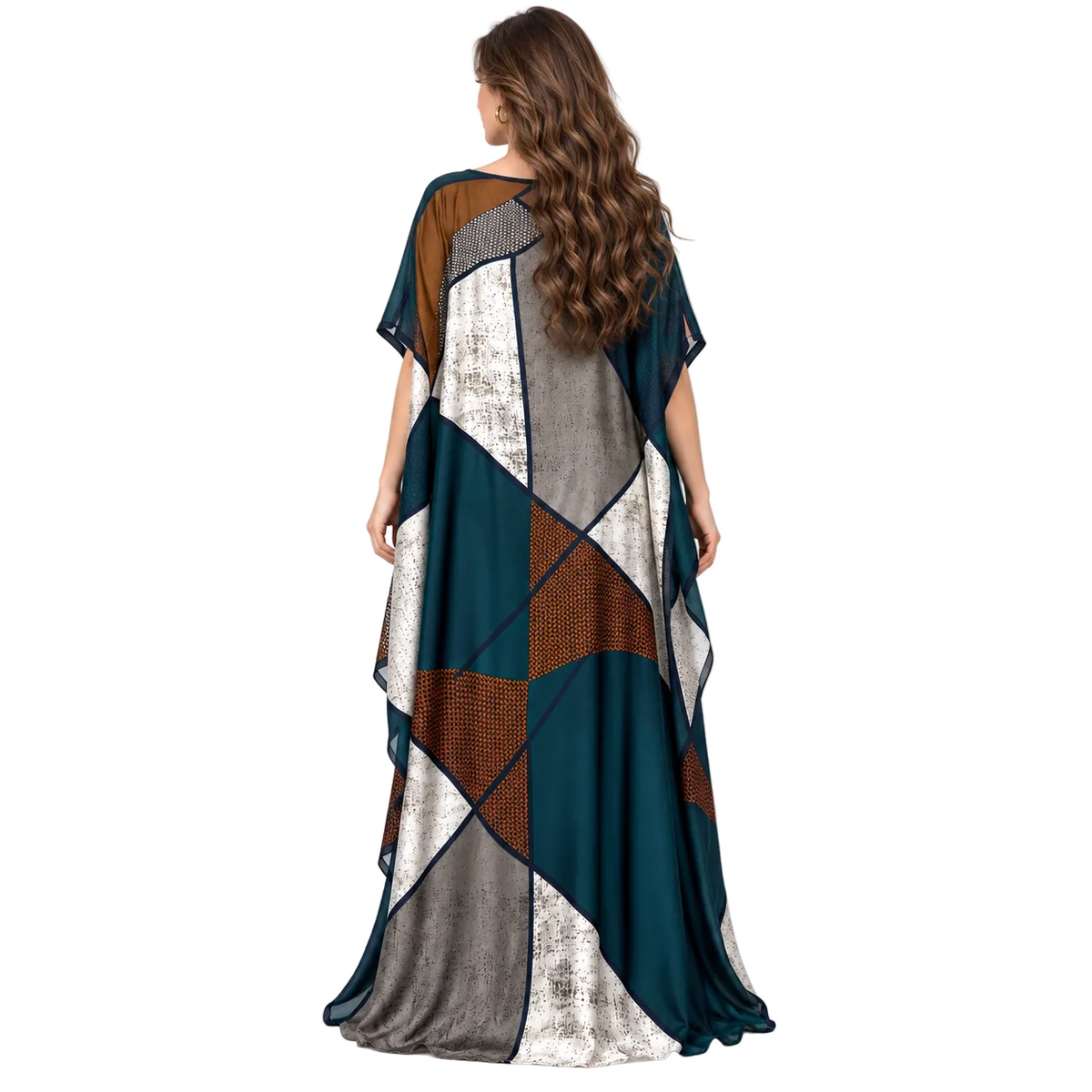 Blue Geometric Patchwork Flowing Elegant Kaftan