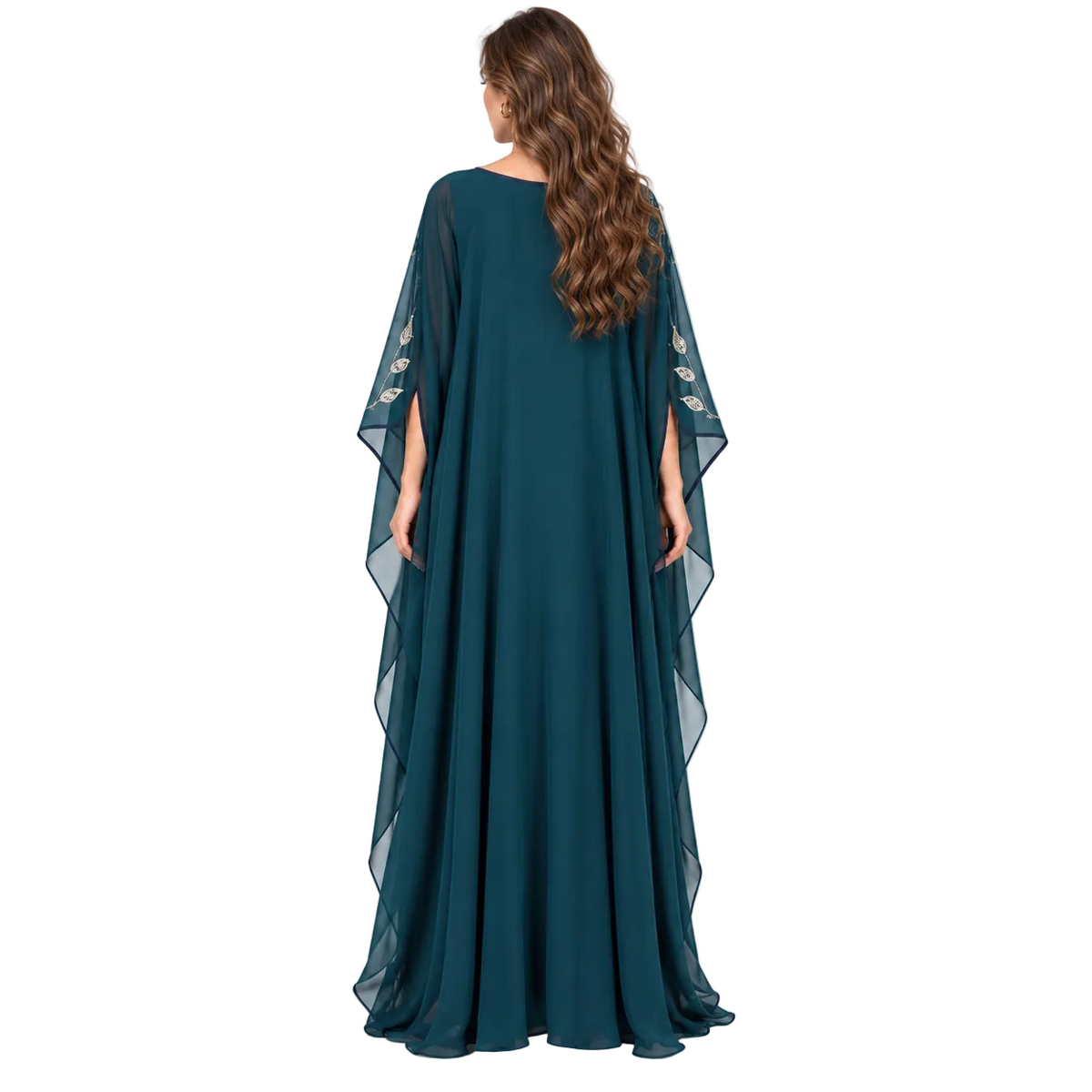 Teal Silver Embellished Flowing Elegant Kaftan