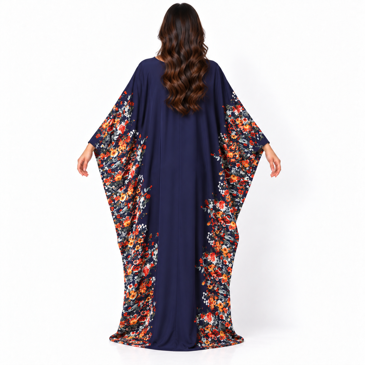 Navy Blue Floral Plus Size Kaftan