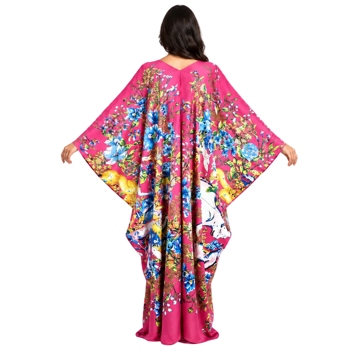 Fuchsia Floral Print Plus Size Kaftan