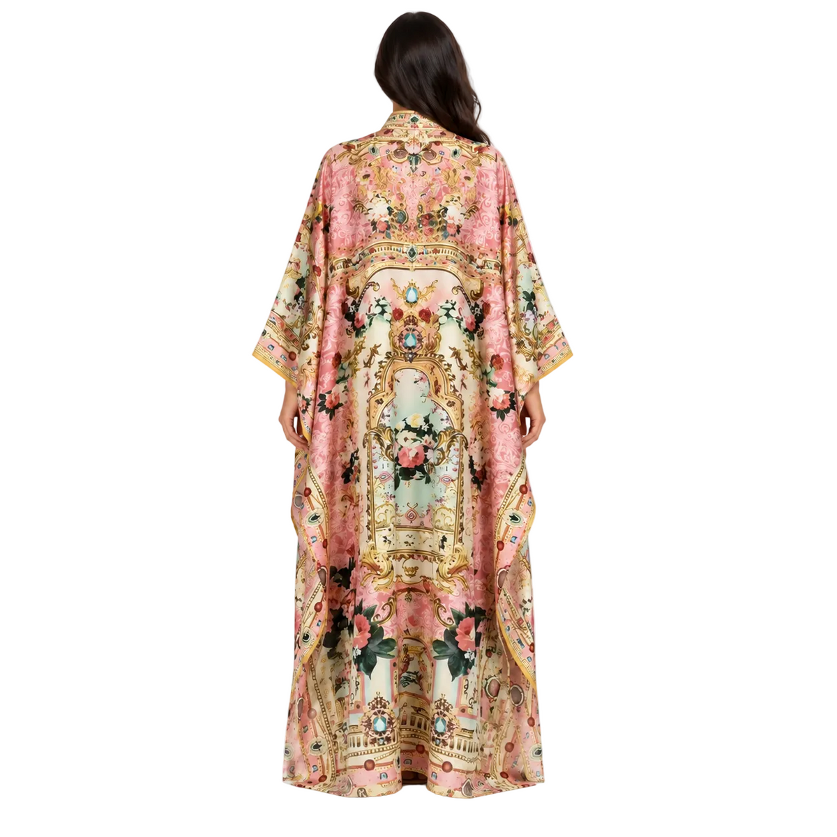 Pink Floral Printed Plus Size Kaftan