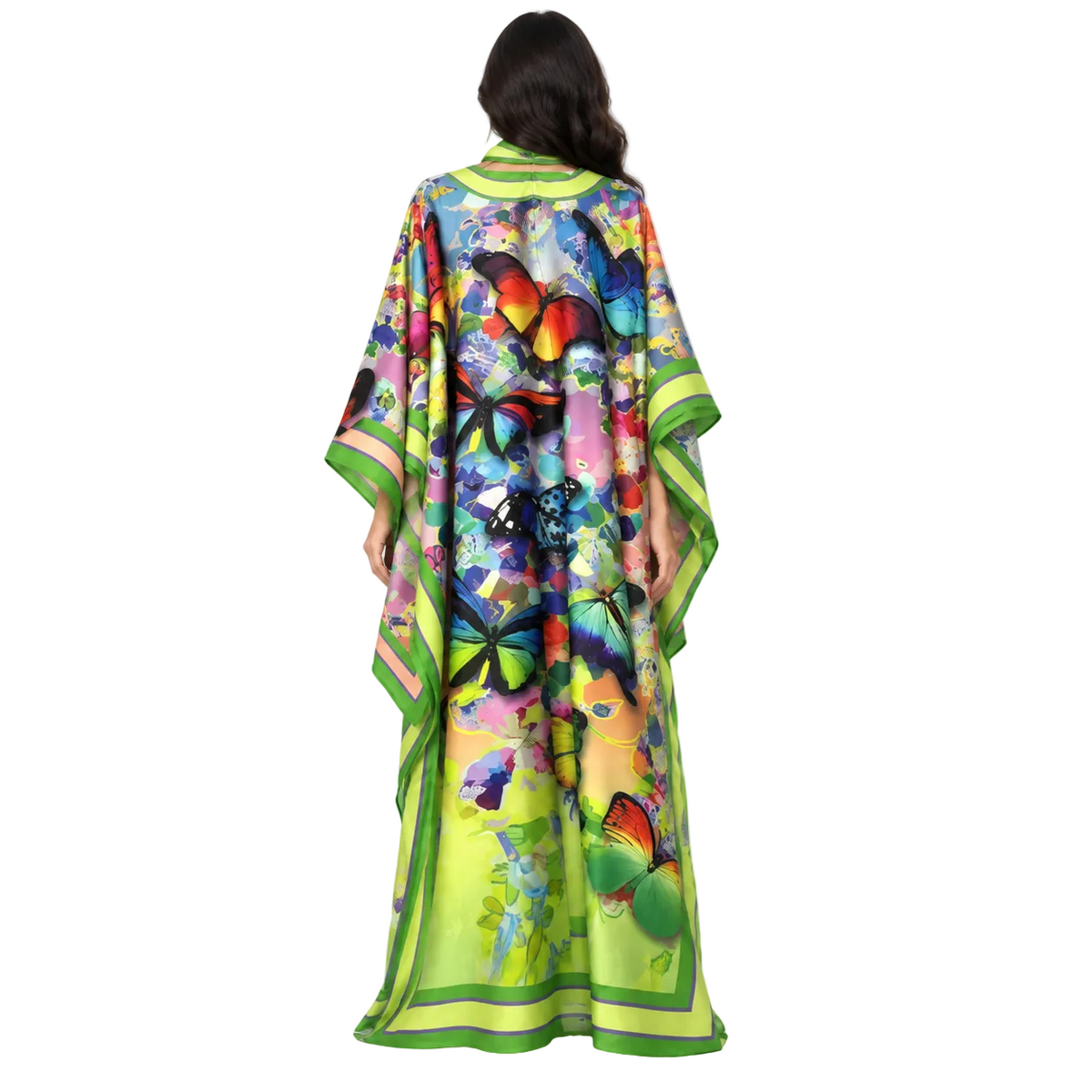 Multicolor Butterfly Print Plus Size Kaftan