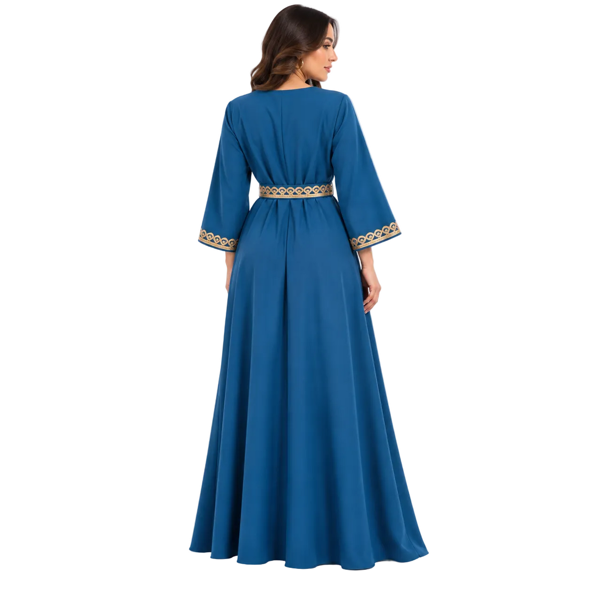Peacock Blue Embroidered Luxury Moroccan Kaftan