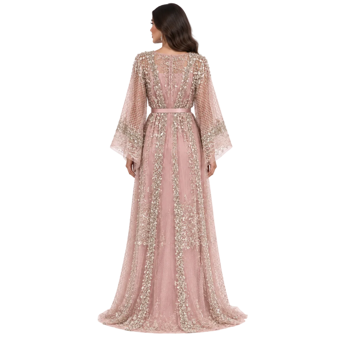 Pink Silver Embellished Moroccan Luxury Kaftan
