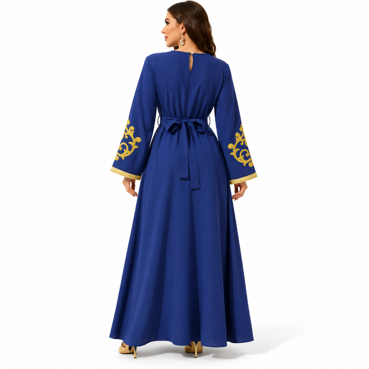 Navy Gold Embroidered Moroccan Luxury Kaftan