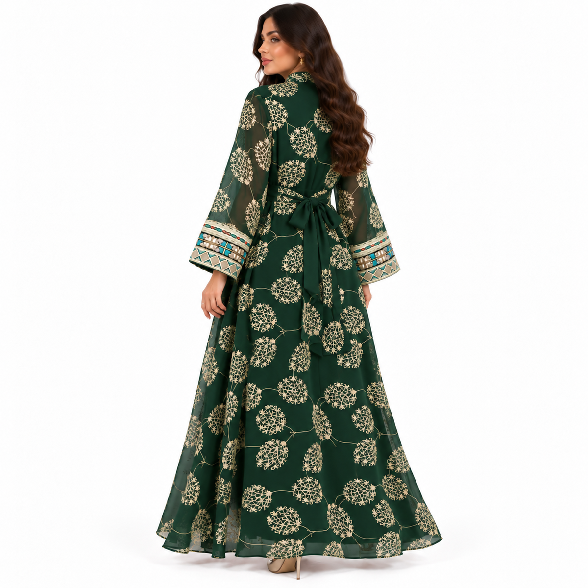 Dark Green Open Front Moroccan Kaftan