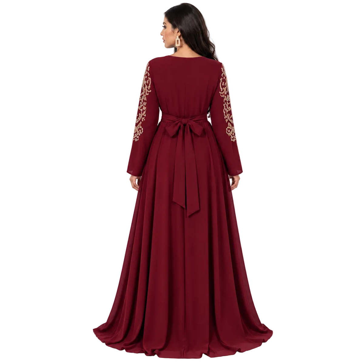 Burgundy Gold Embroidered Moroccan Luxury Kaftan
