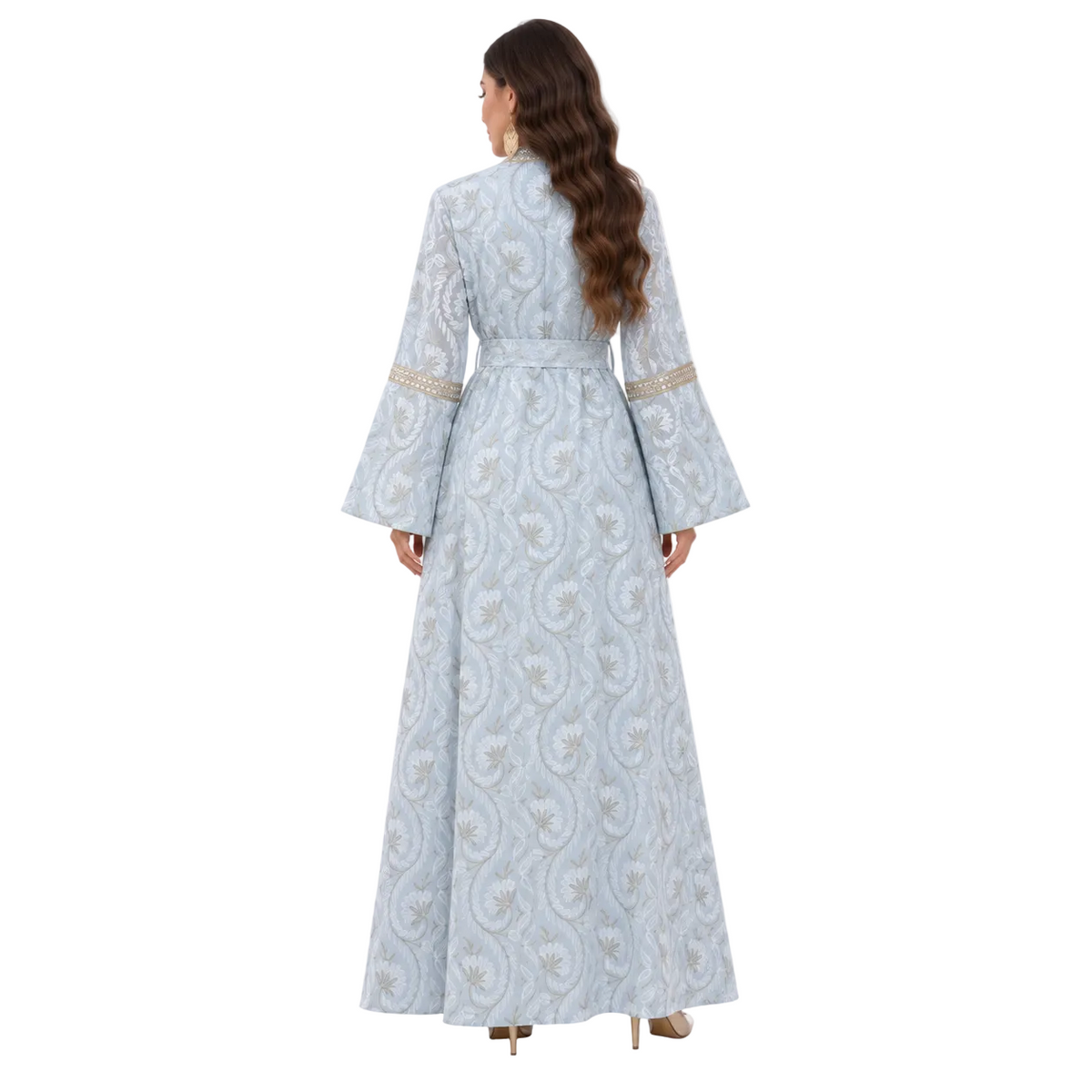 Light Blue Embroidered Moroccan Luxury Kaftan
