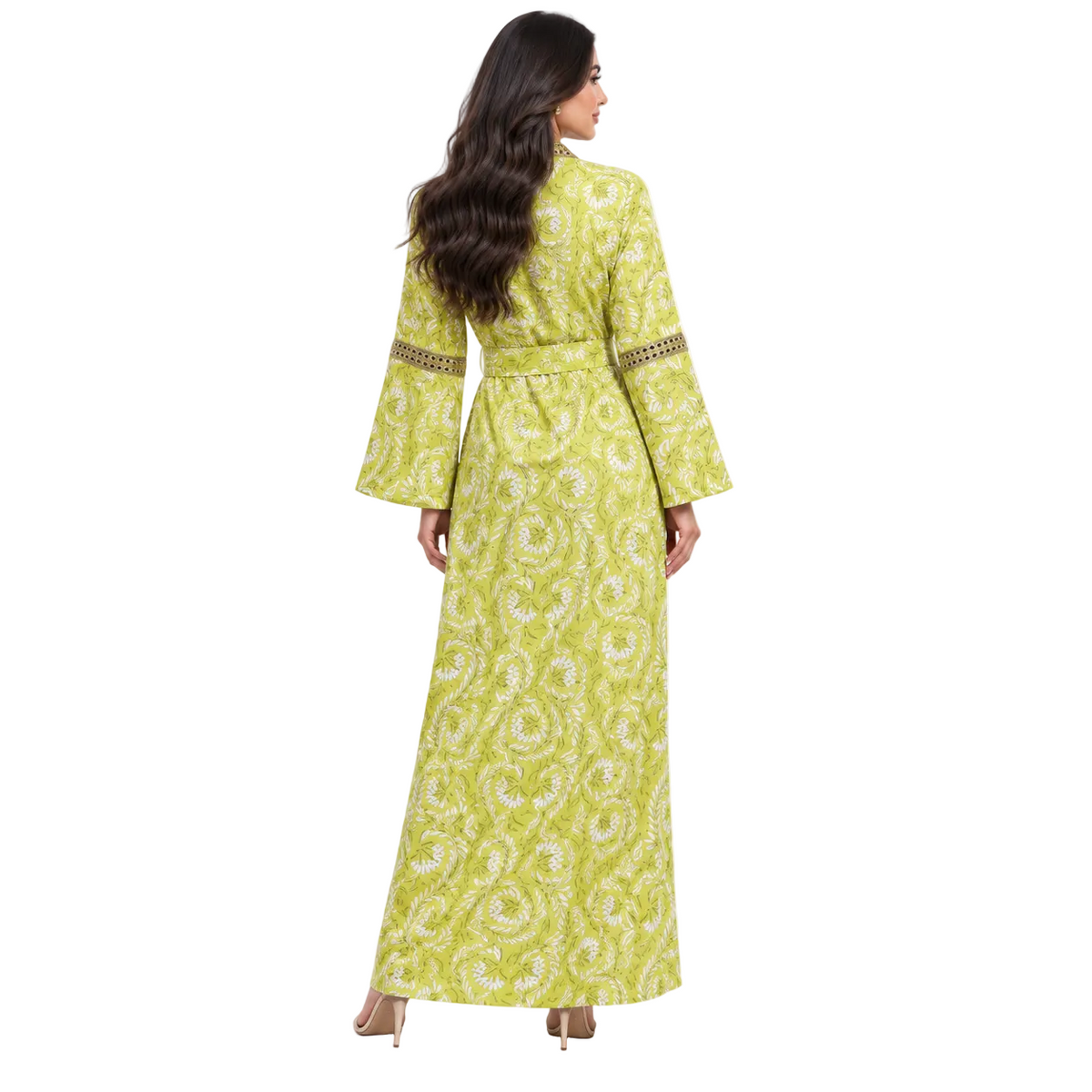 Yellow Botanical Embroidered Moroccan Luxury Kaftan