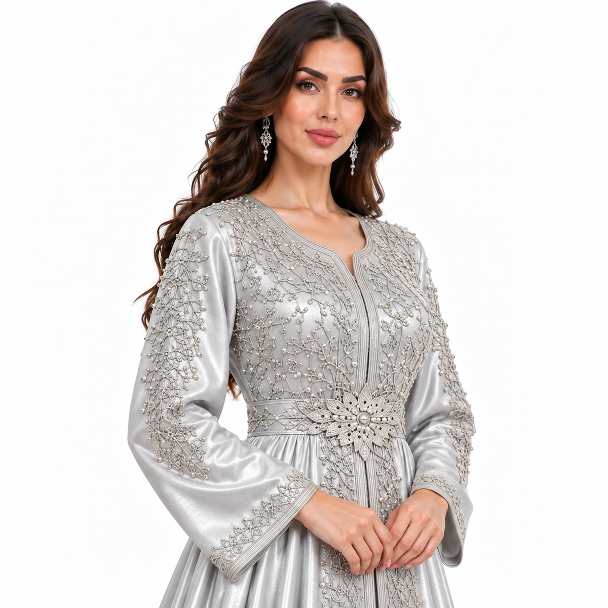 Silver Embroidered Luxury Moroccan Women’s Kaftan