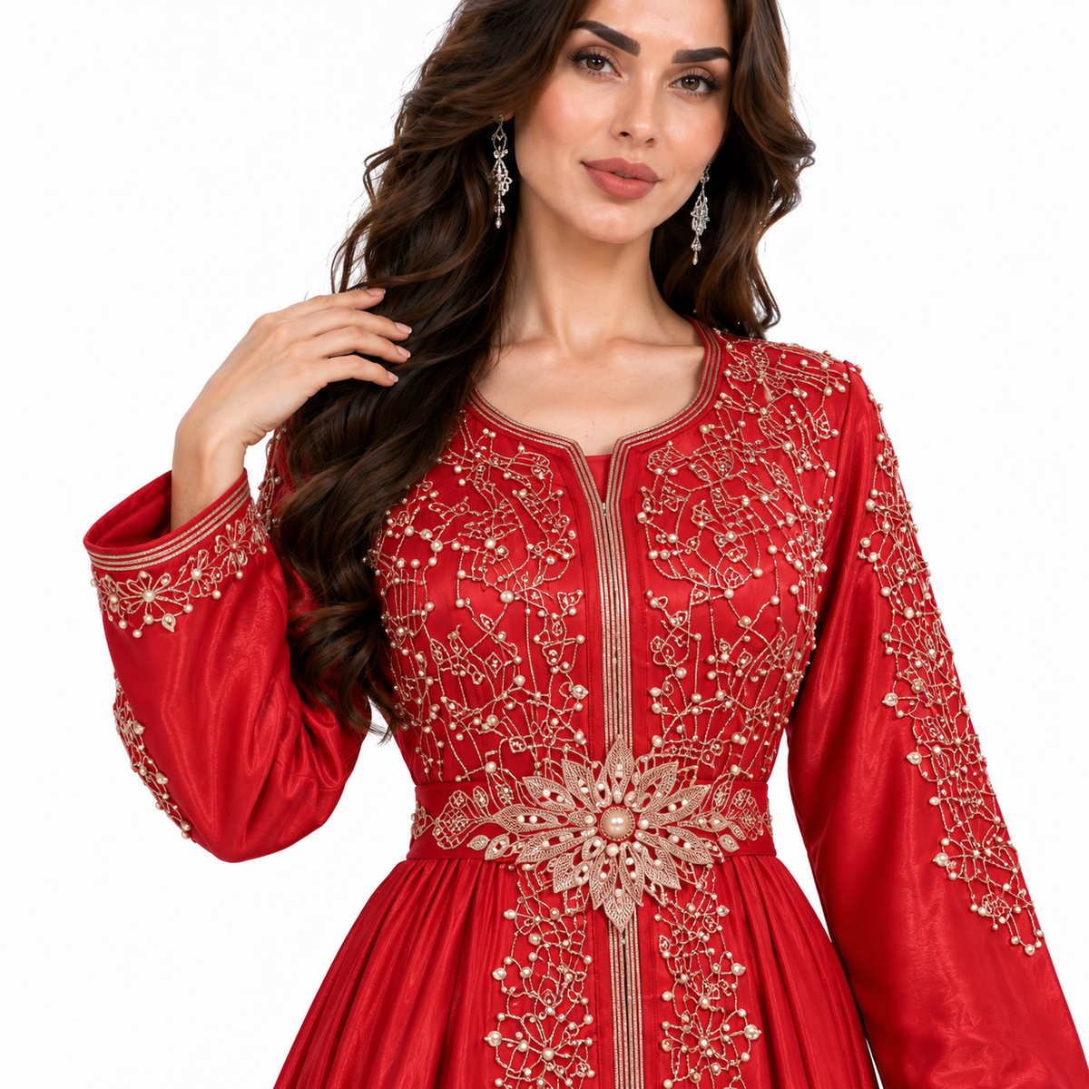 Red Gold Embroidered Luxury Moroccan Kaftan