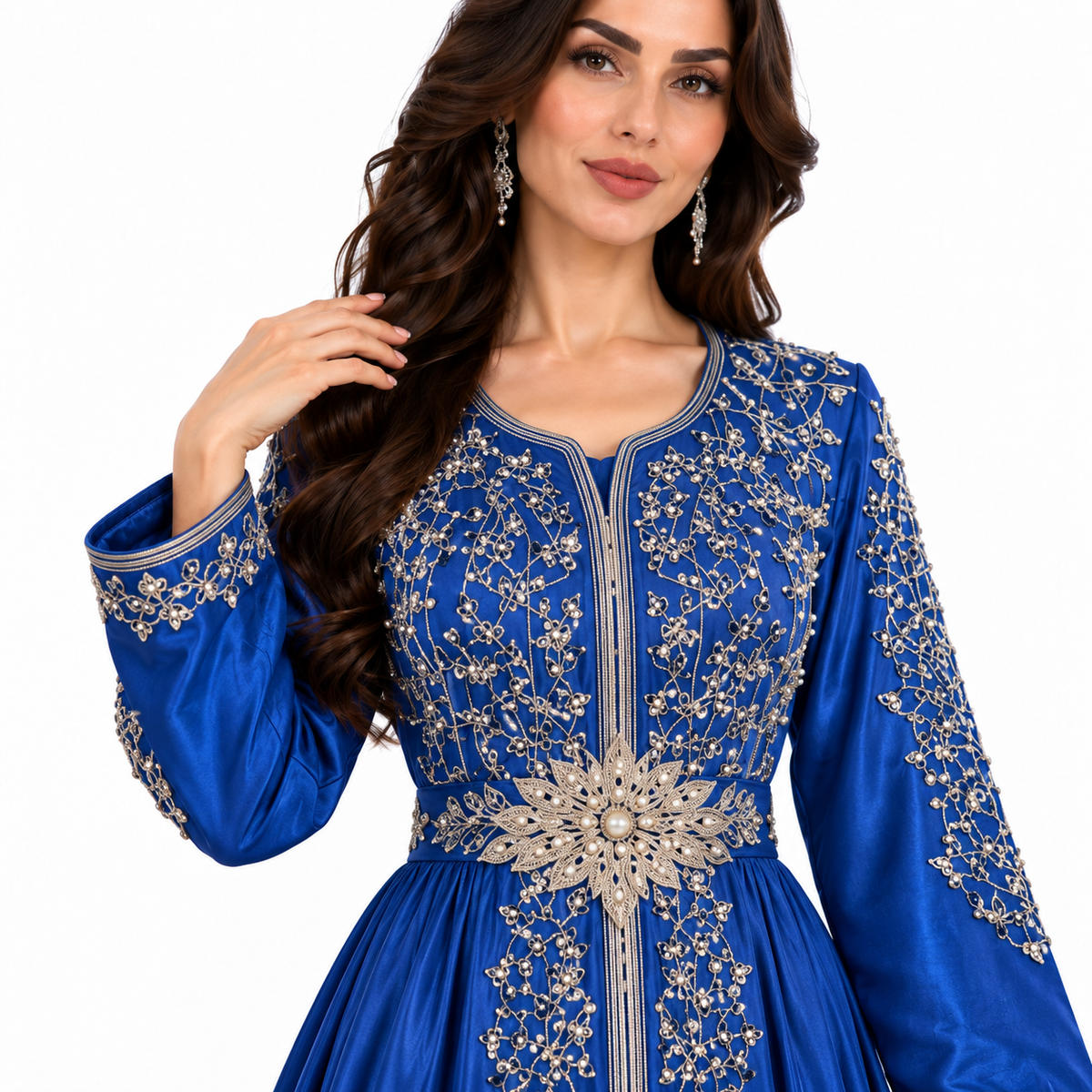 Blue Gold Embroidered Luxury Moroccan Kaftan
