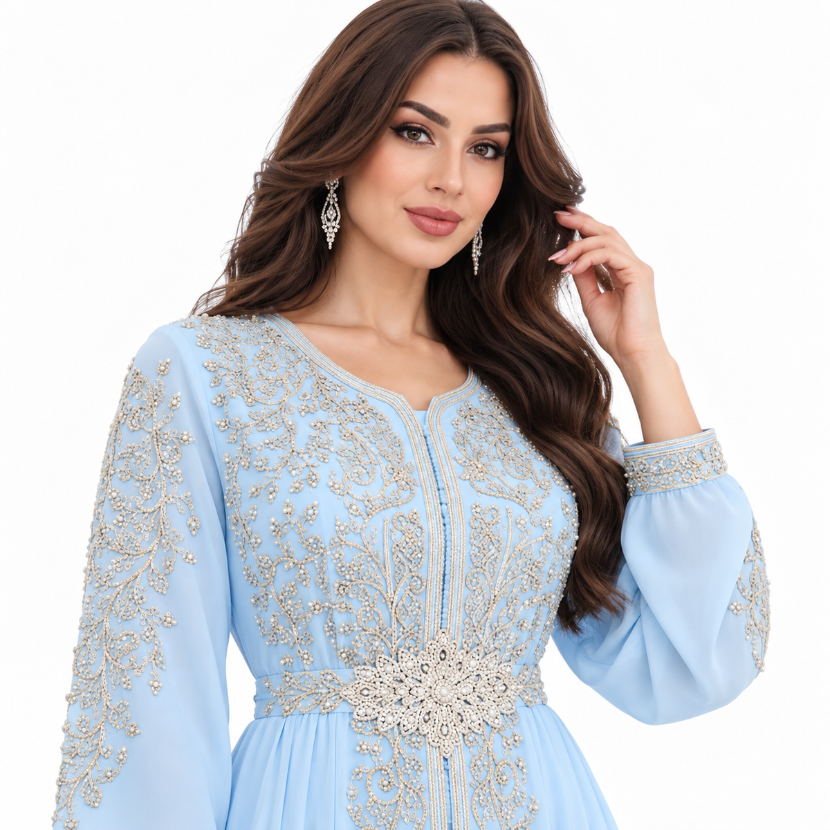 Sky Blue Embroidered Luxury Moroccan Kaftan