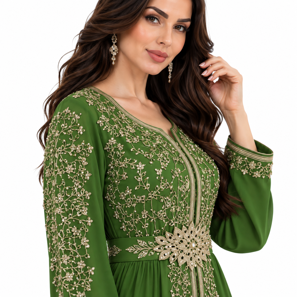 Green Embroidered Luxury Moroccan Kaftan Dress