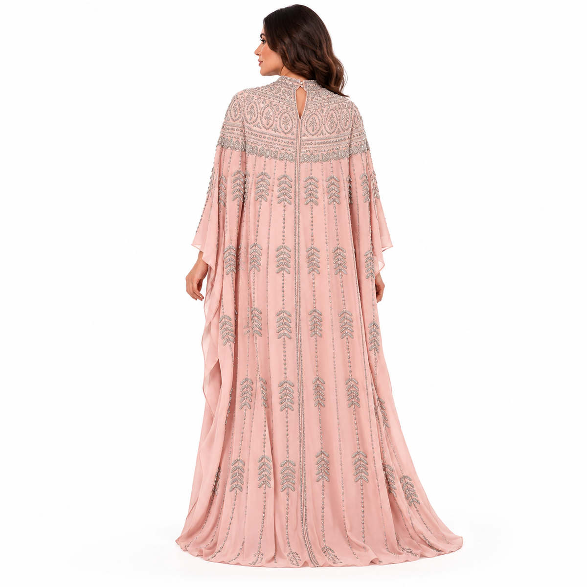 Blush Pink Silver Embroidered Baju Kaftan