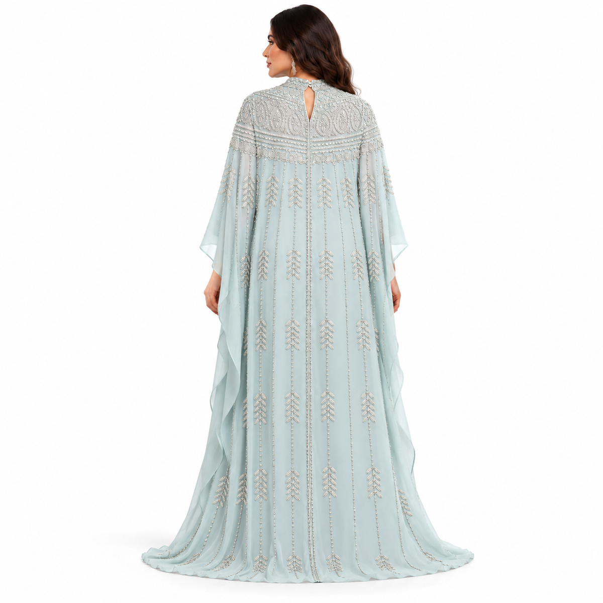 Light Blue Embroidered Luxury Baju Kaftan