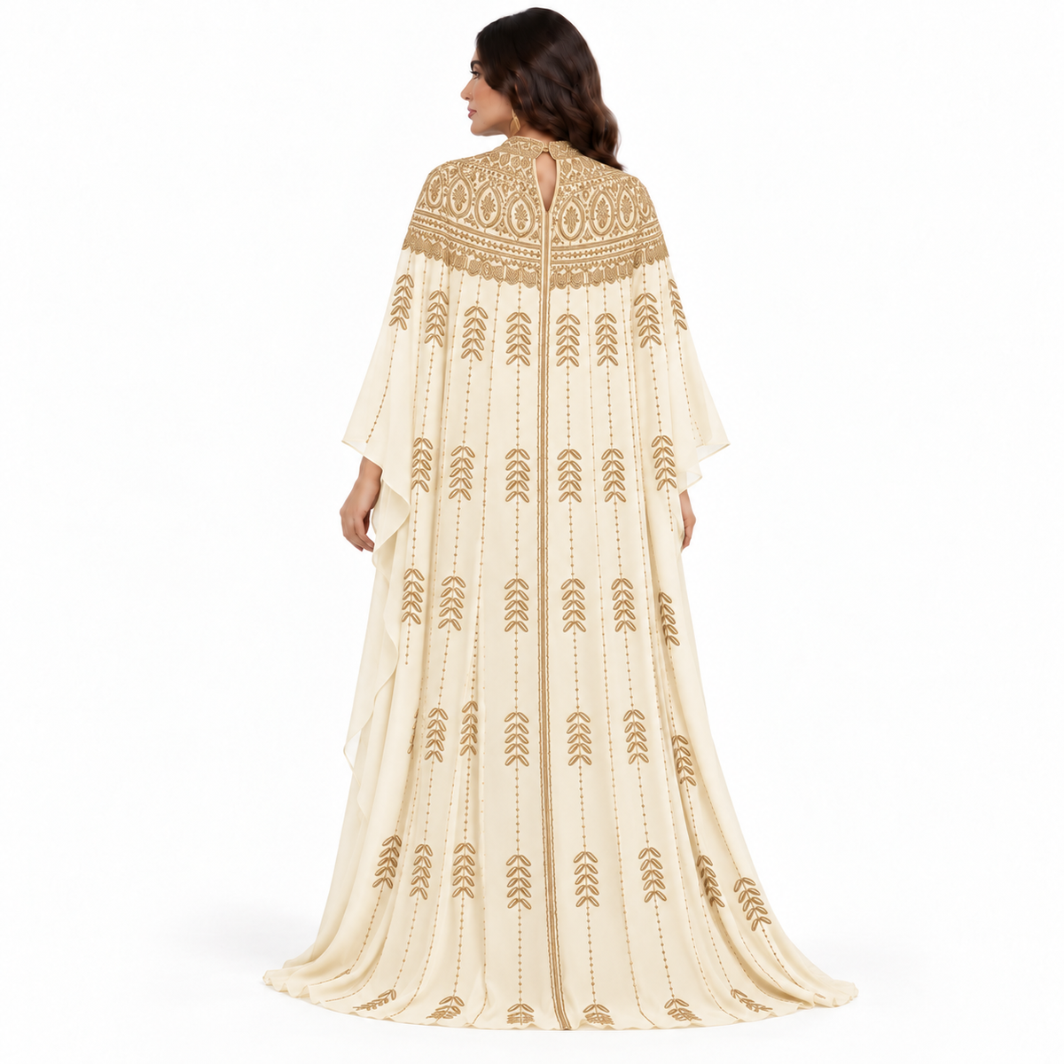 Apricot Gold Embroidered Luxury Baju Kaftan