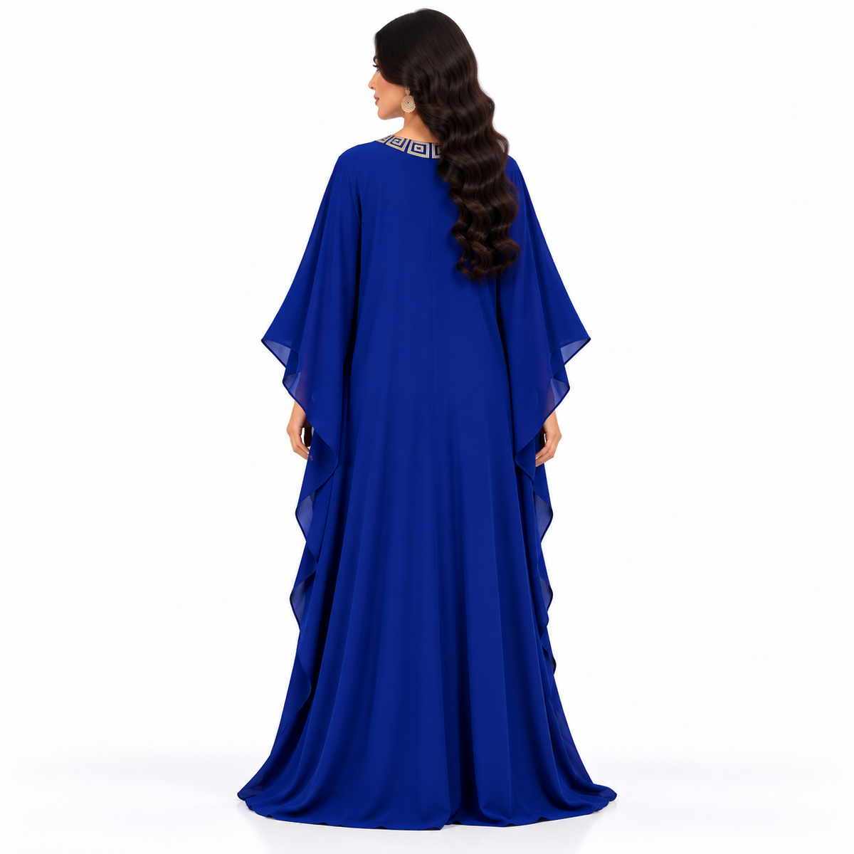Royal Blue Geometric Embroidered Baju Kaftan