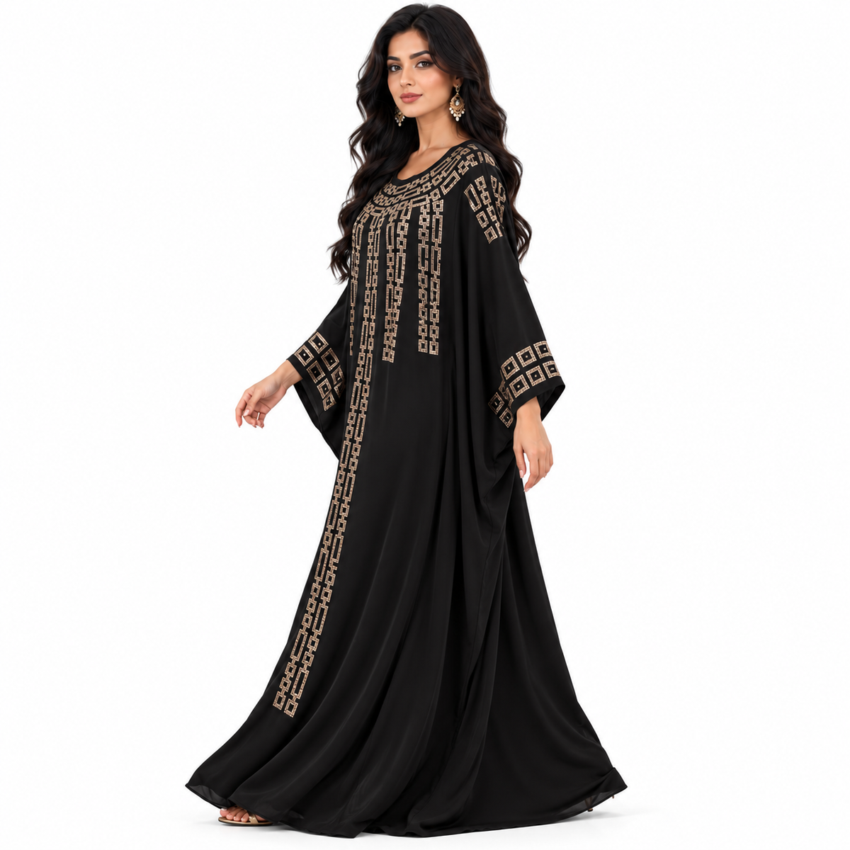 Black Gold Geometric Embellished Baju Kaftan