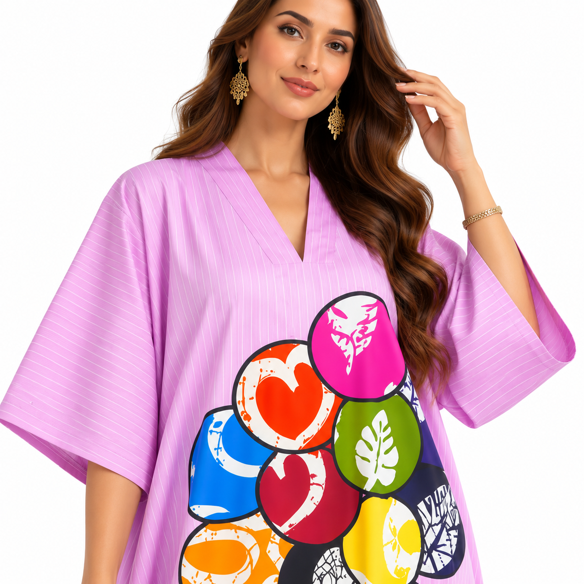 Colorful Graphic Print Relaxed Baju Kaftan