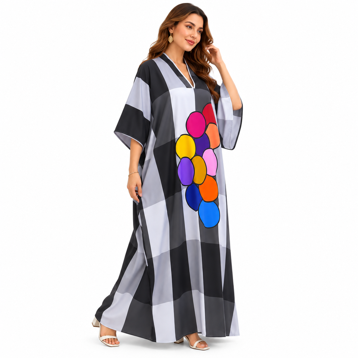 Multicolor Bubble Checkered Oversized Baju Kaftan