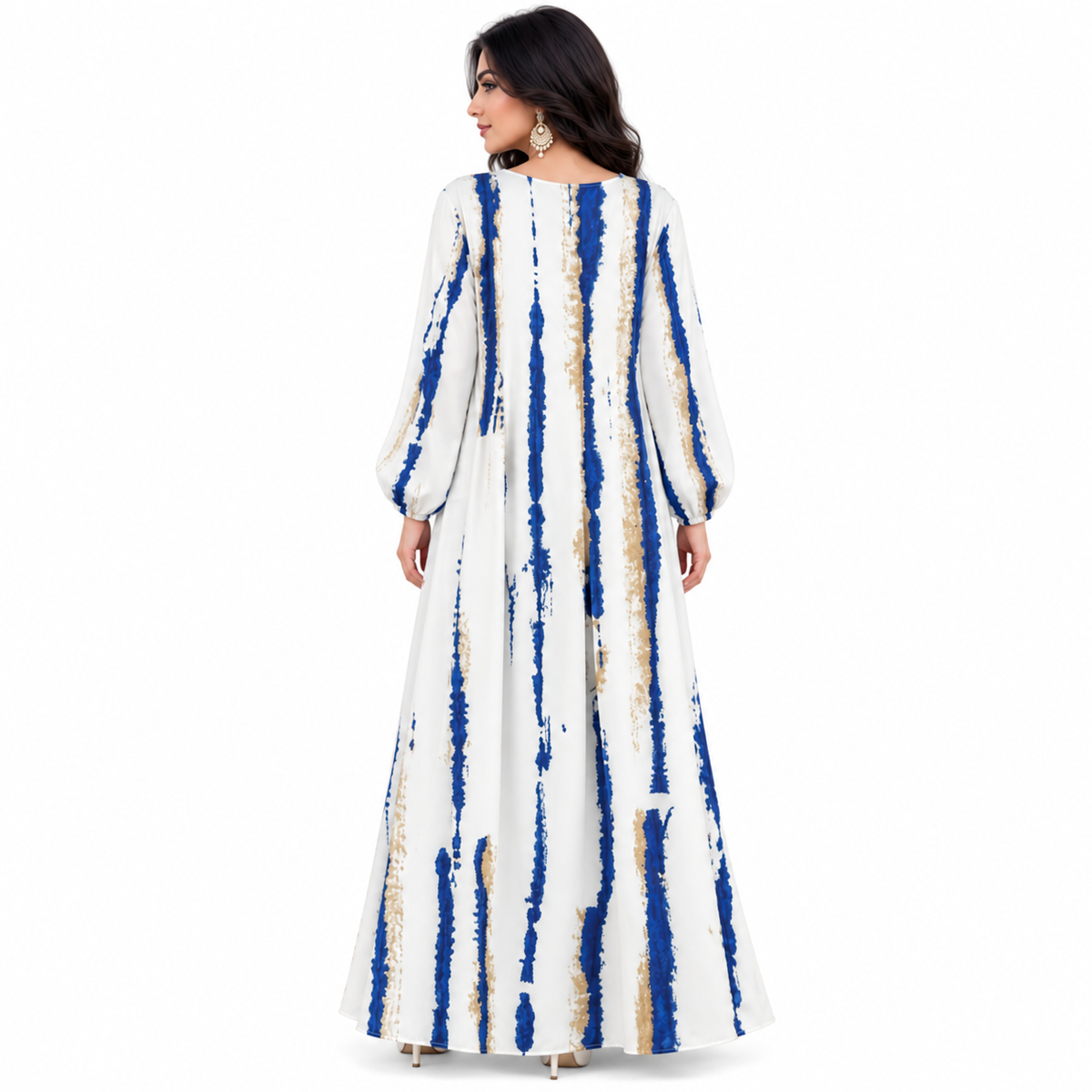 Blue Striped Flowing Modest Baju Kaftan