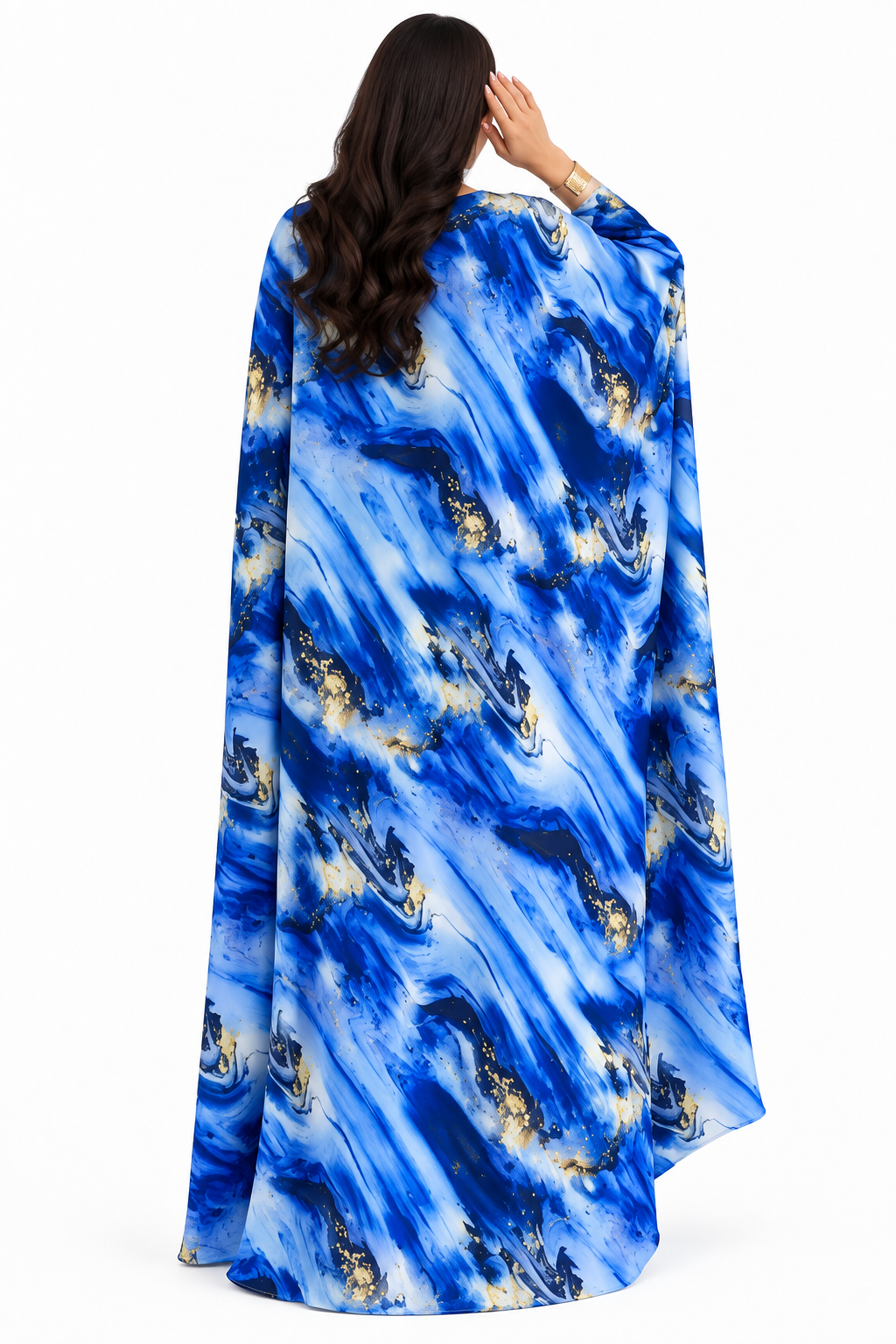 Blue Marble Gold Accent Baju Kaftan