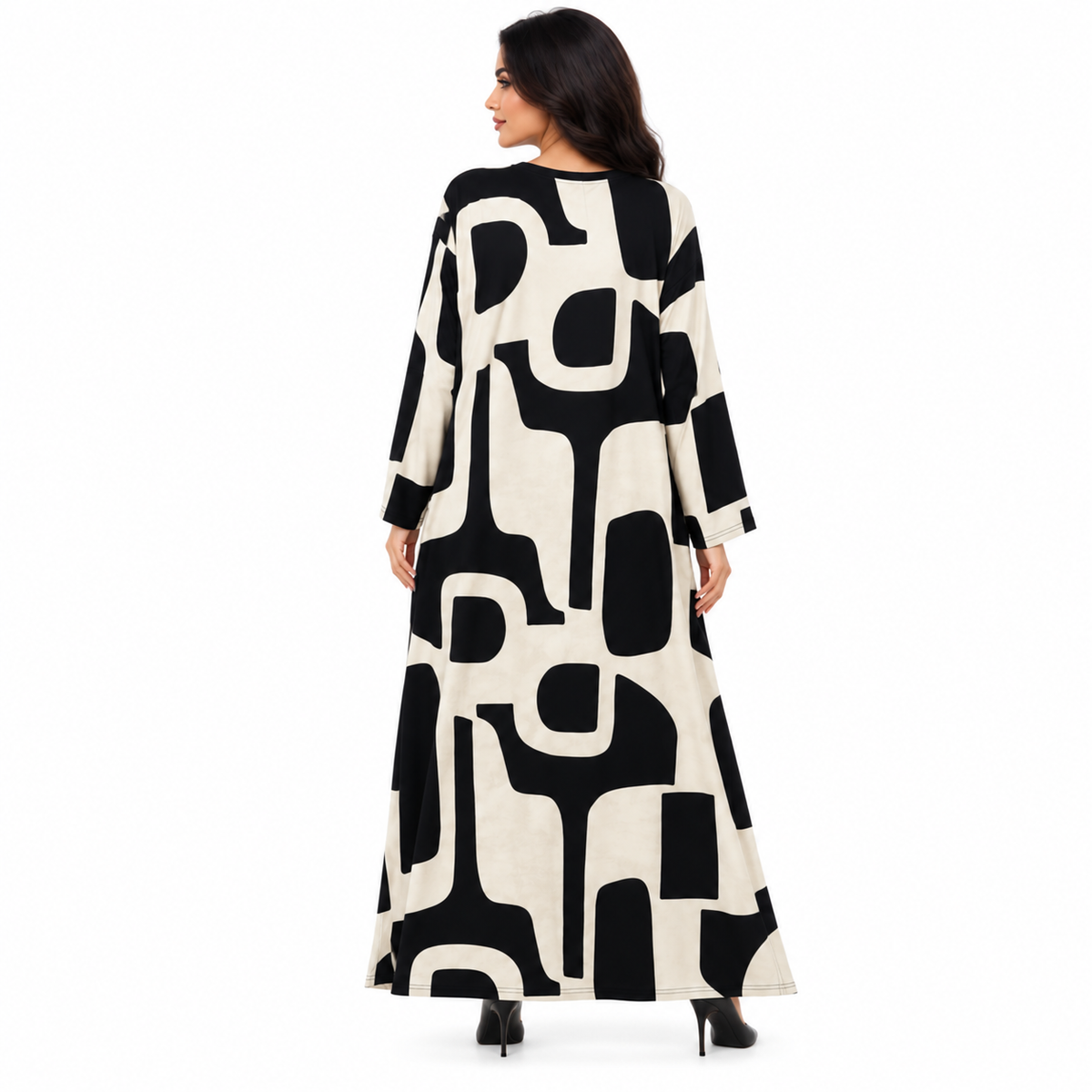 Black Abstract Print Women’s Baju Kaftan