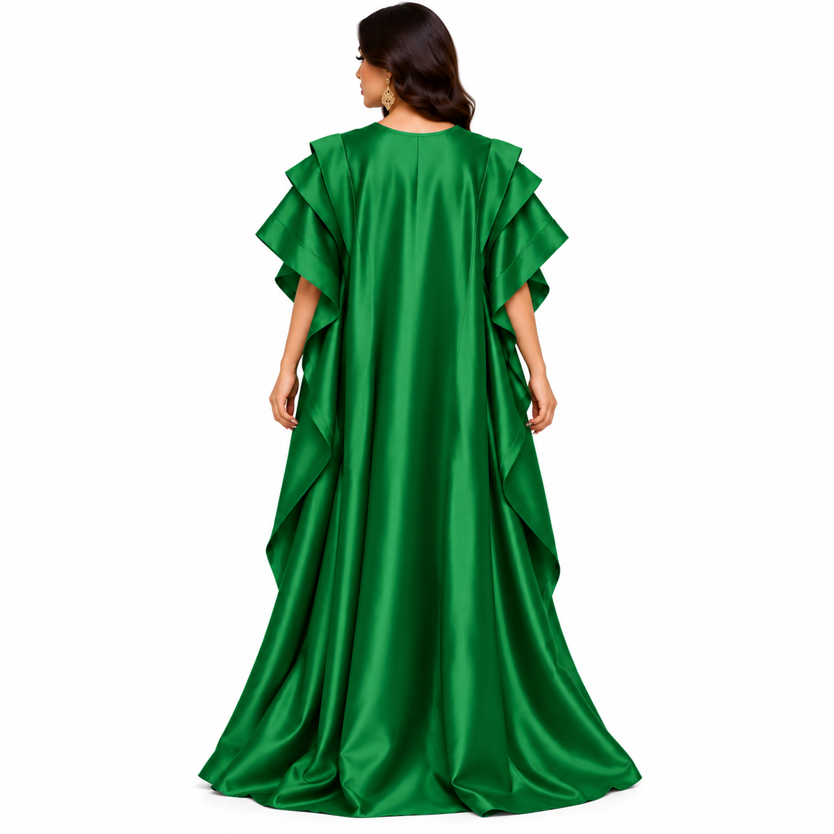 Emerald Green Ruffled Satin Baju Kaftan