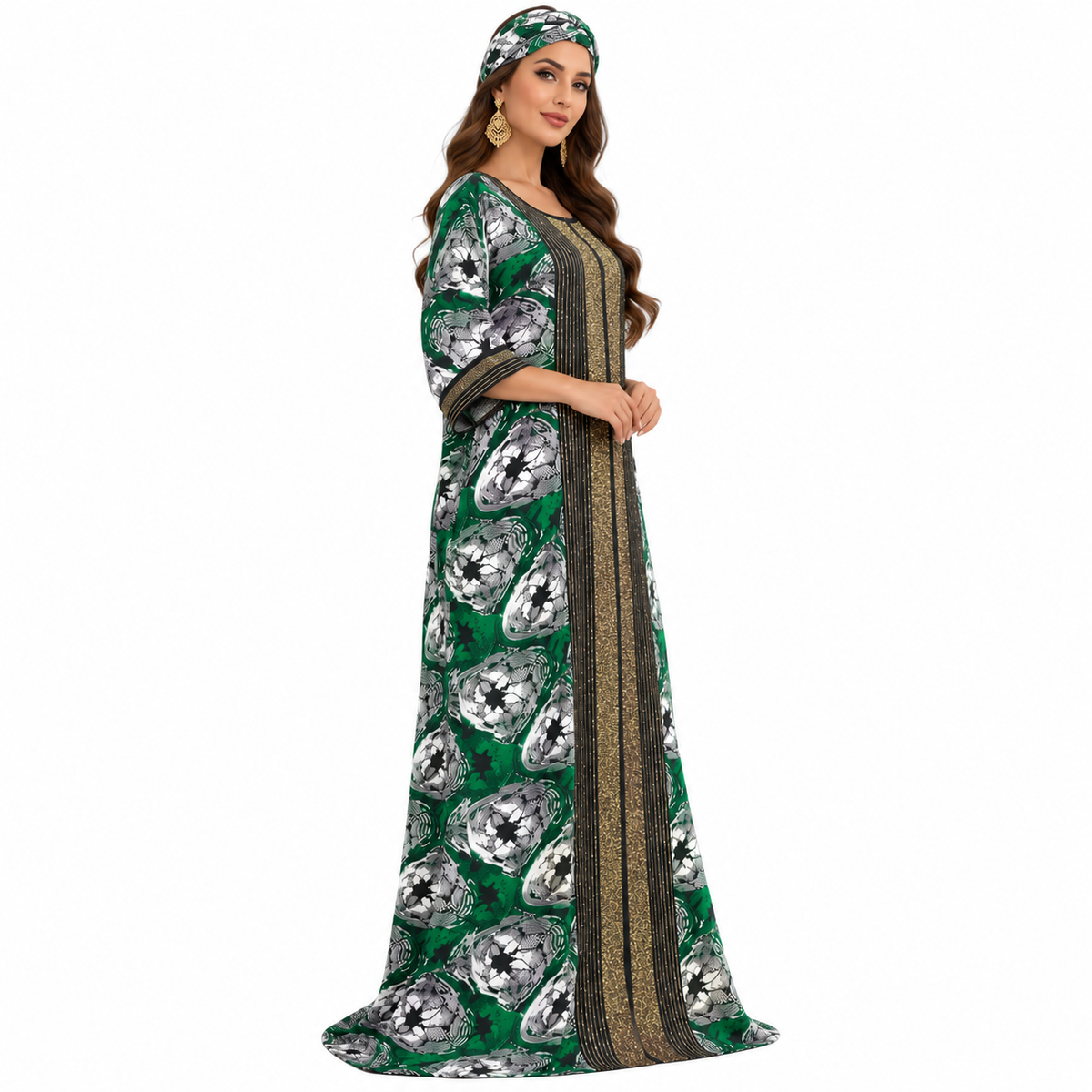 Emerald Gold Printed Luxury Baju Kaftan