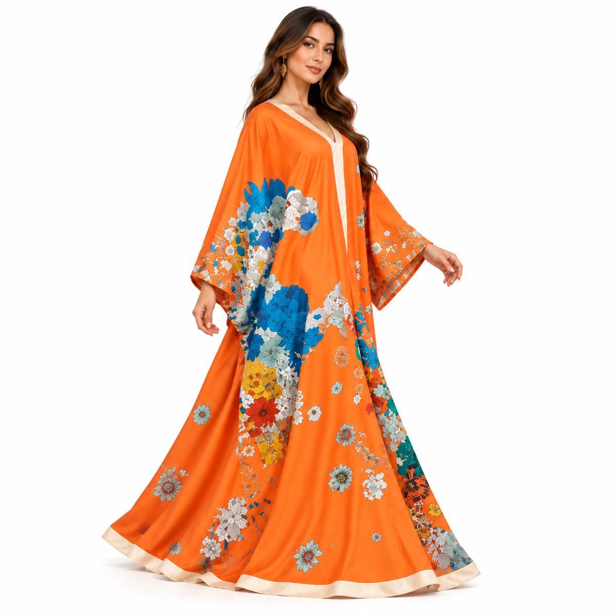 Vibrant Orange Floral Luxury Baju Kaftan