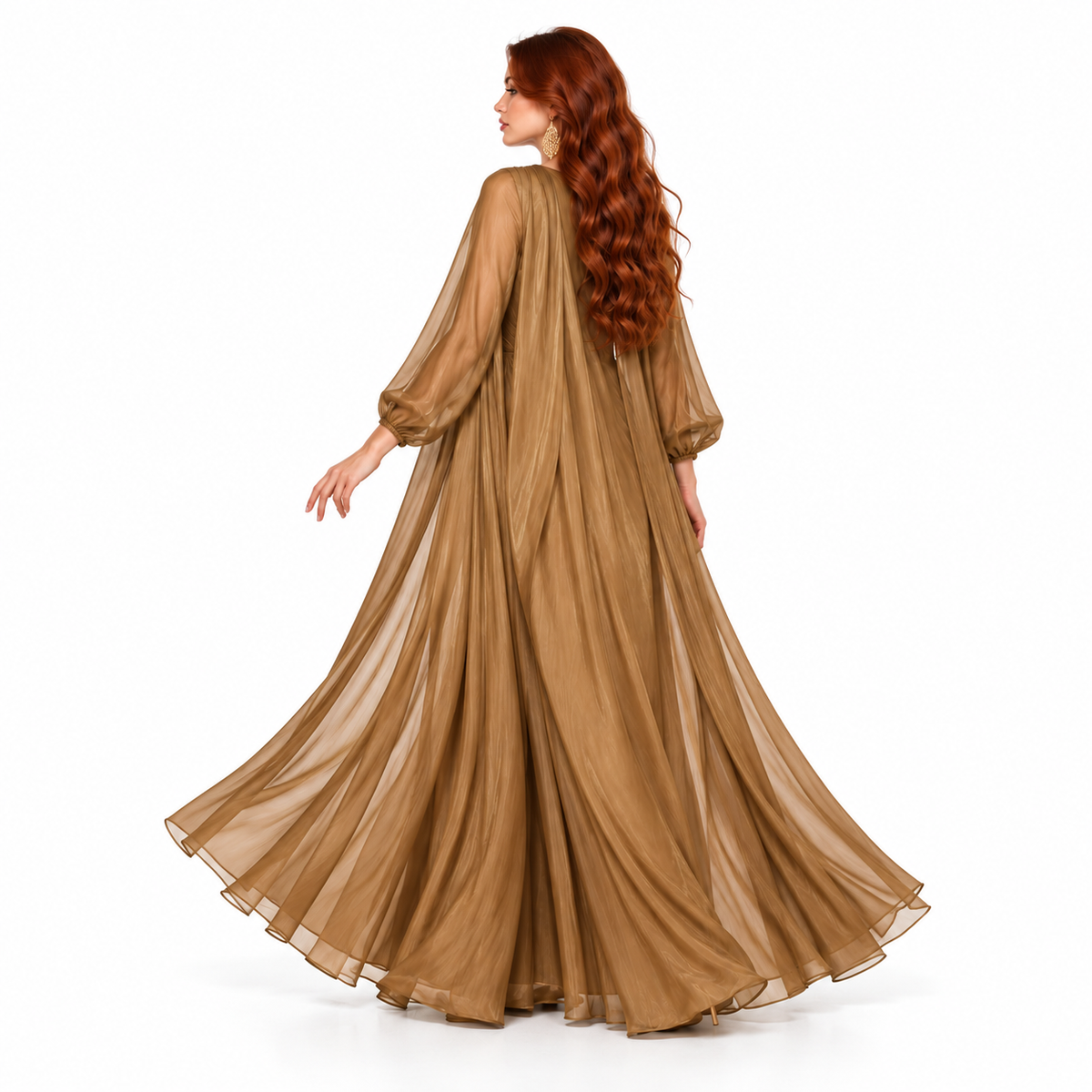 Elegant Light Coffee Flowing Lebaran Kaftan