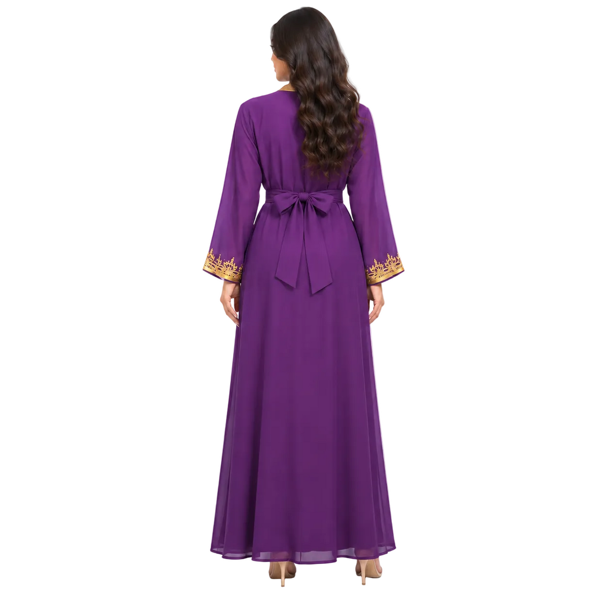 Royal Purple Gold Embroidered Moroccan Kaftan