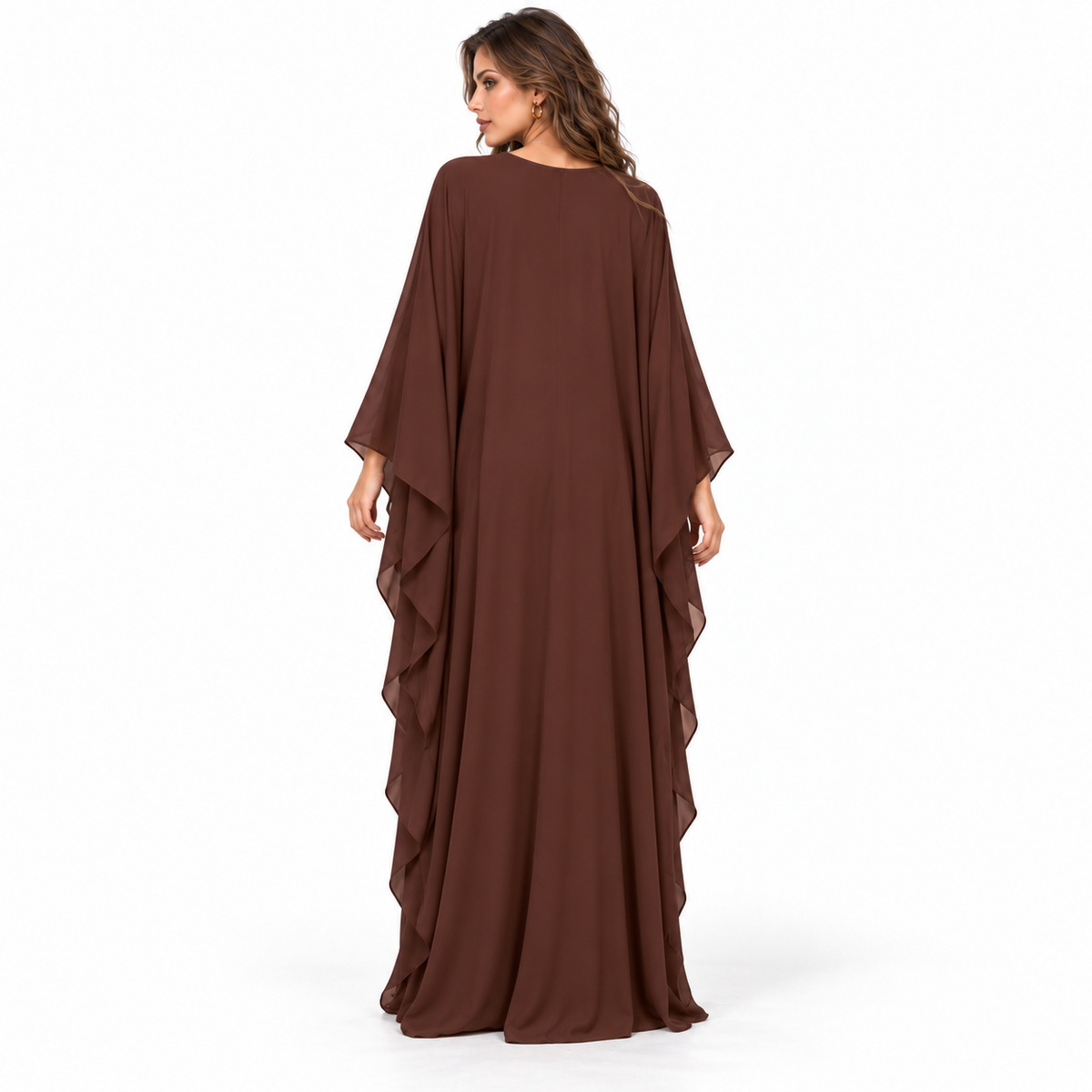 Chocolate Brown Floral Embroidered Elegant Kaftan