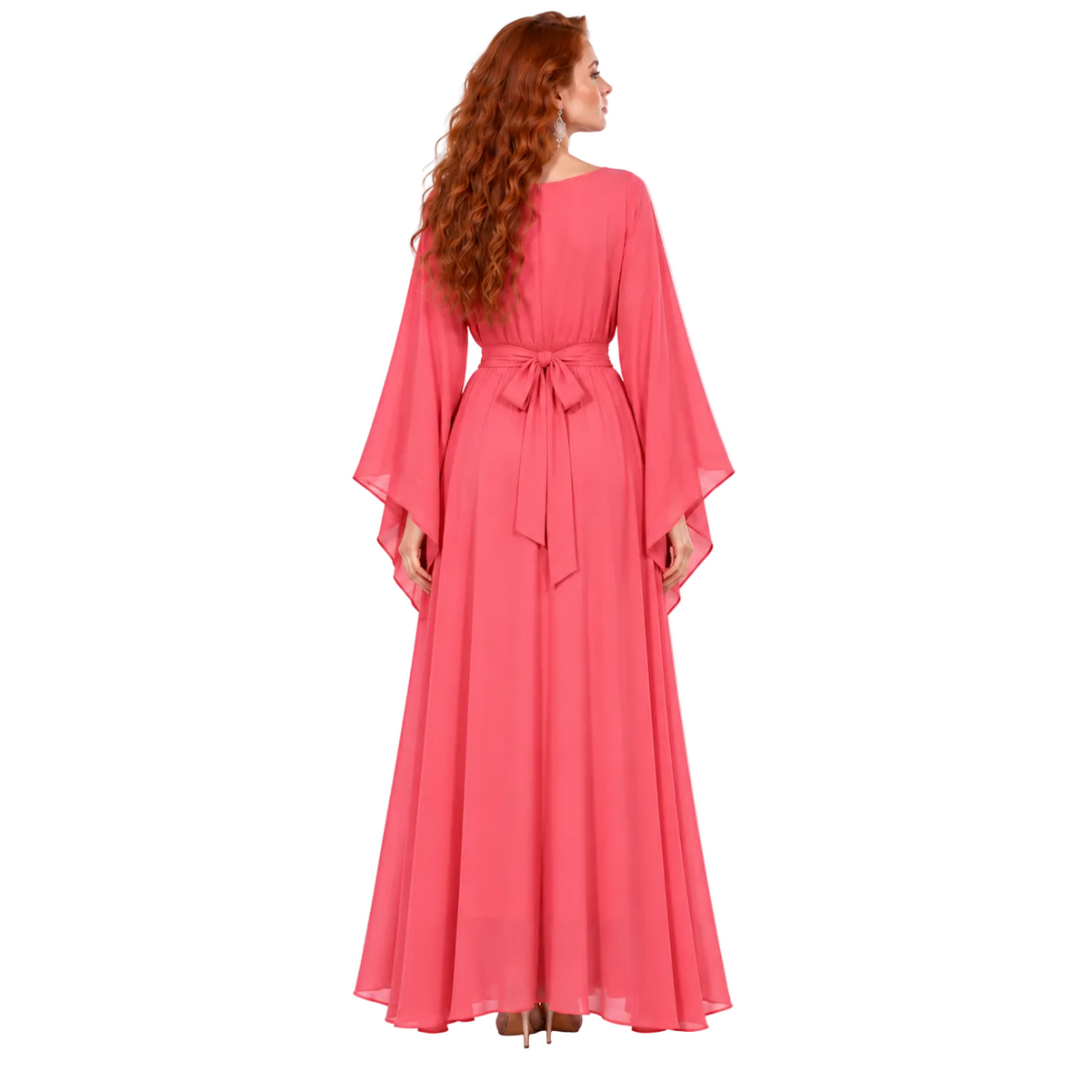 Coral Pink Silver Embroidered Kaftan Lebaran