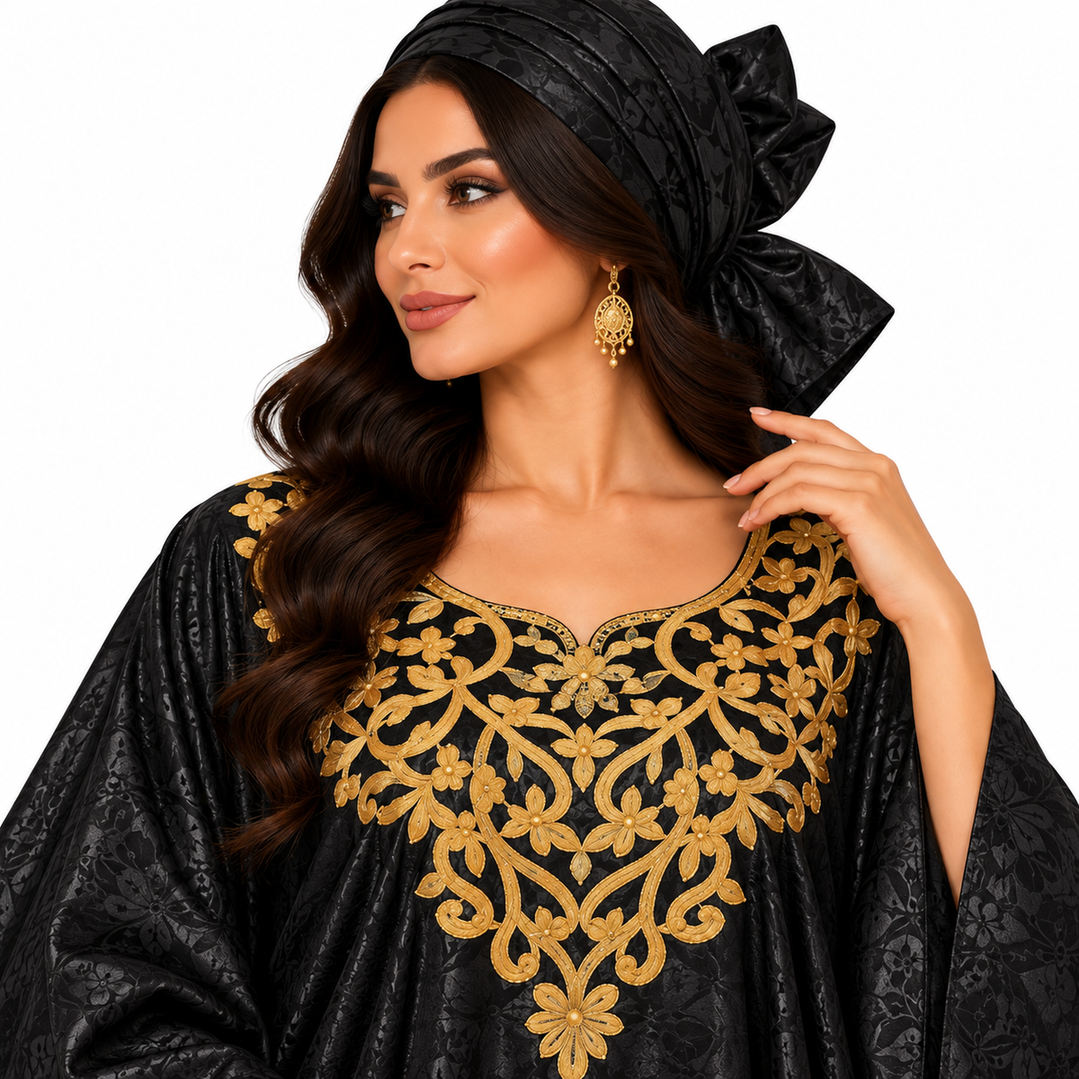 Black Gold Embroidered Luxury Baju Kaftan