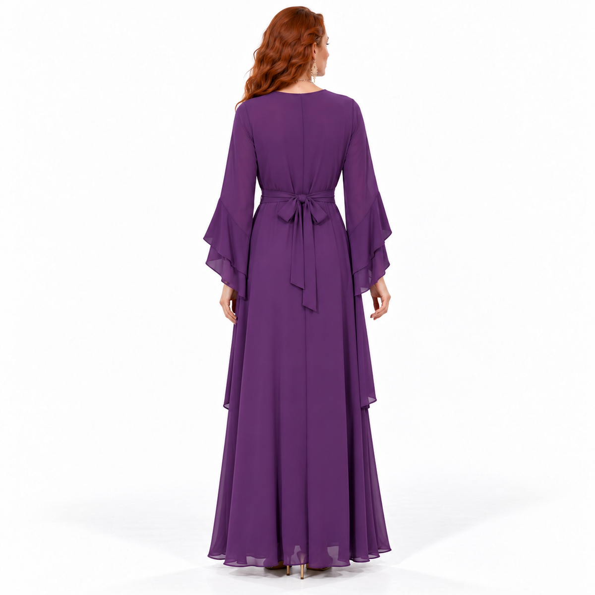 Elegant Purple Floral Embroidered Kaftan Lebaran
