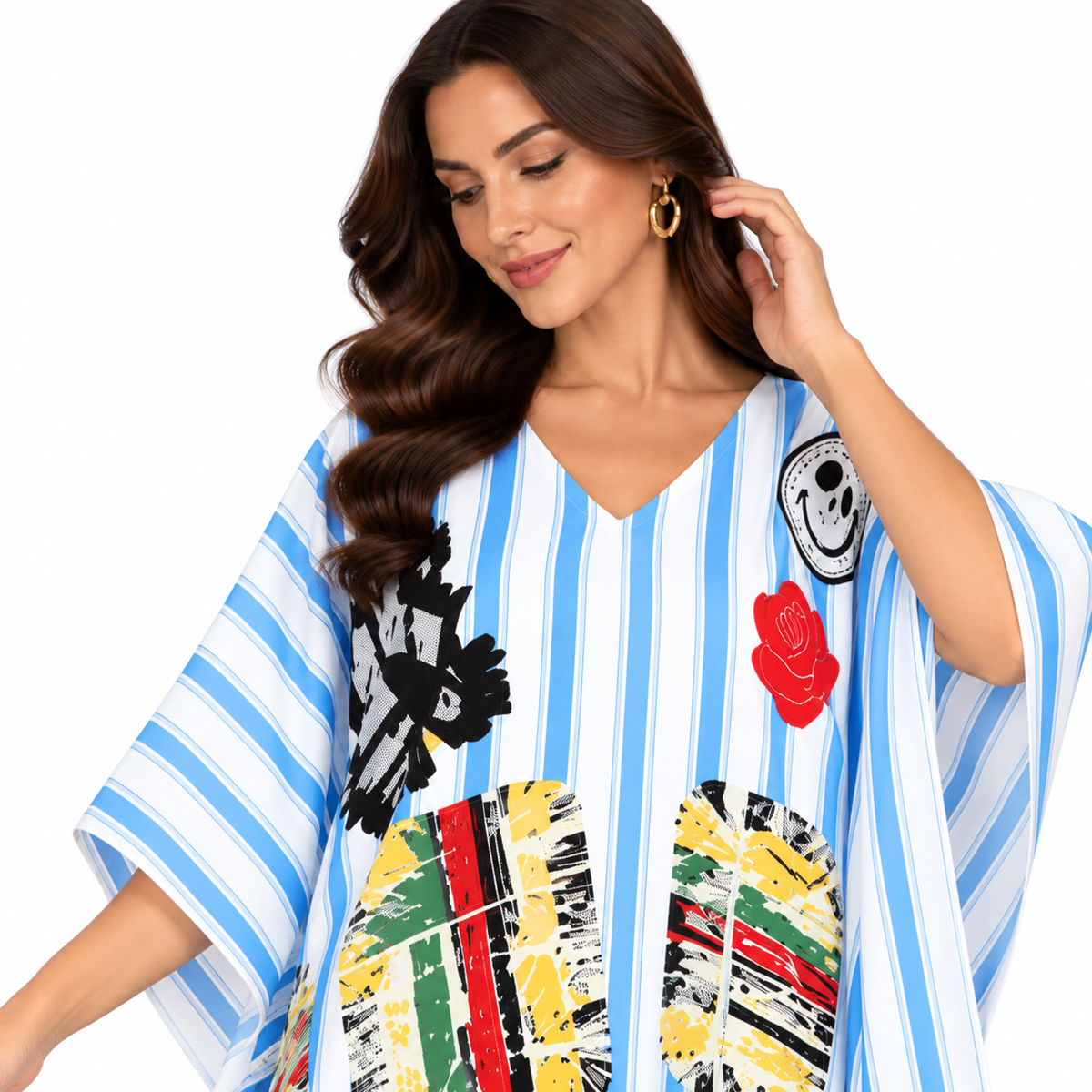 Blue White Striped Artistic Baju Kaftan