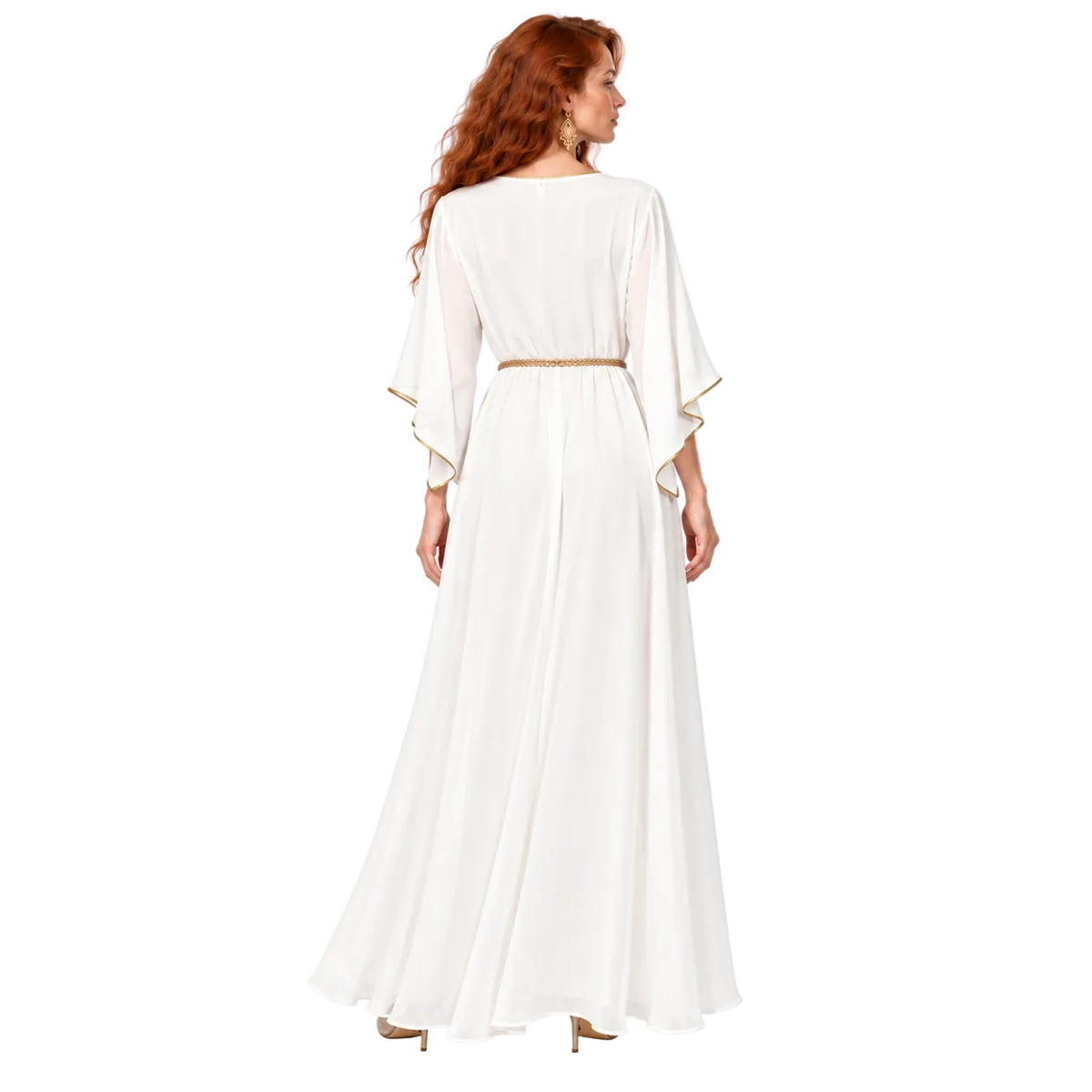 White Gold Embroidered Elegant Lebaran Kaftan