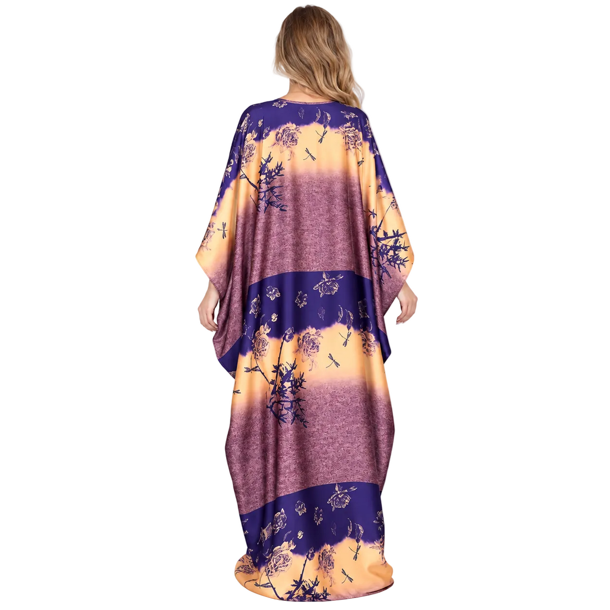 Purple Floral Draped Silk Satin Kaftan