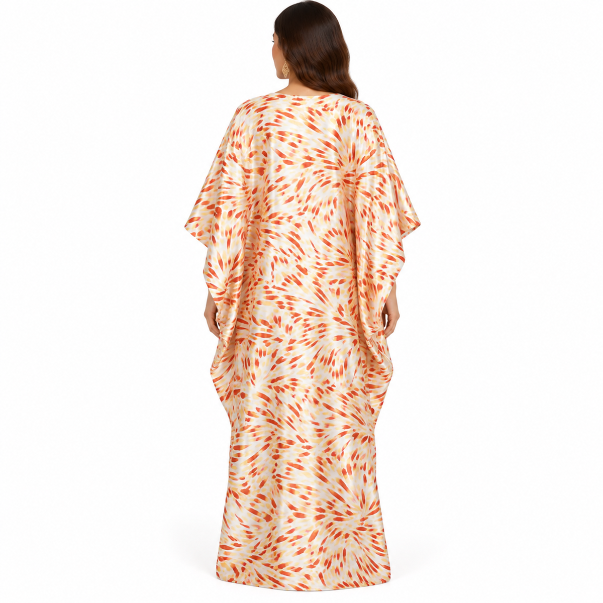 Champagne Orange Embellished Satin Baju Kaftan