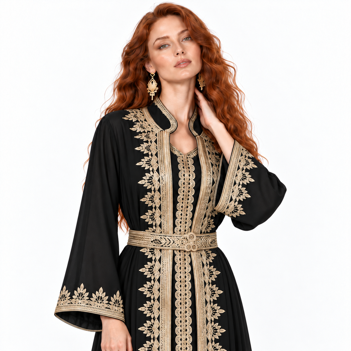 Black Gold Embroidered Elegant Lebaran Kaftan