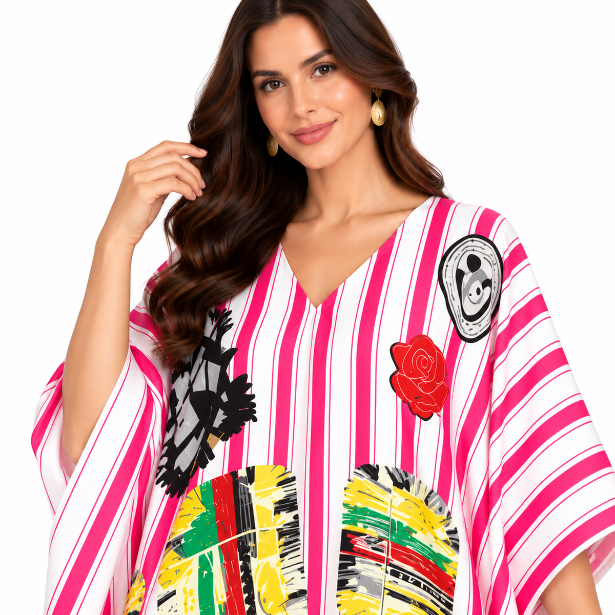 Pink White Striped Artistic Baju Kaftan
