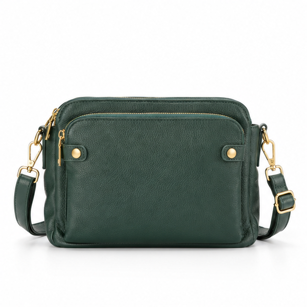 Forest Green Leather Crossbody Shoulder Bag