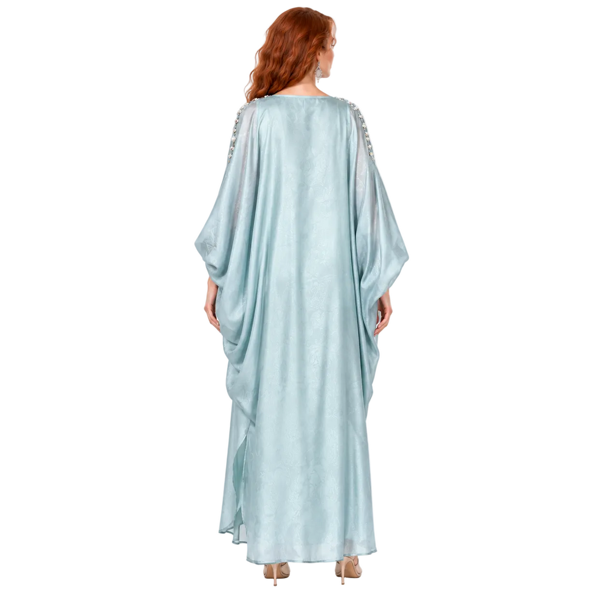 Ice Blue Embellished Elegant Lebaran Kaftan