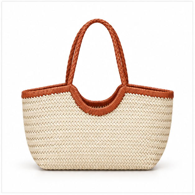 Handwoven Raffia Tote Bag With Handles