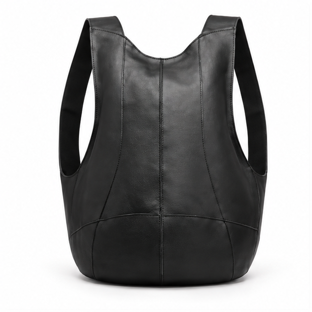 Black Minimalist Leather Everyday Backpack